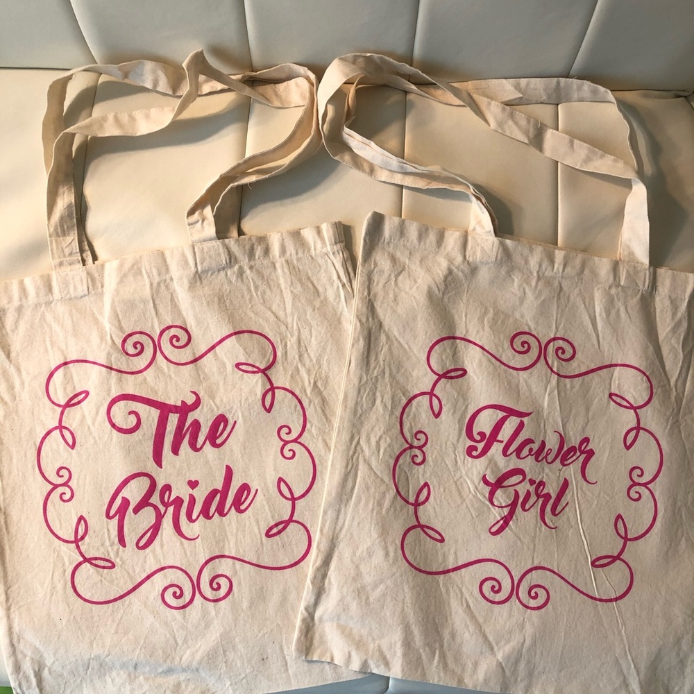 Canvas Tote Bags, Qt 2, Cream with Pink